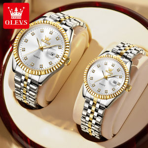 OLEVS Baru mewah sahih lelaki women watches waterproof original brand tahan air clock watch for original murah cantik korean style fesyen kasual emas kekasih kalendar Jam tangan kuarza Berlian bercahaya Keluli tahan karat Hadiah Hari Valentine