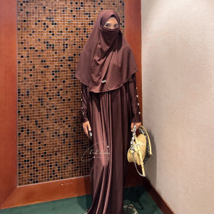 EL Lucky - Inara Abaya Set Khimar (Abaya Set Jersey dengan French Khimar 4in1) Setelan Umroh Syari Cadar