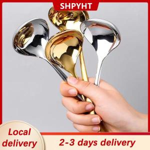 [COD] SHPYHT Local delivery Ship within 24 hours Stainless Steel Big Head Round Spoon Net Red Golden Dinner Long Handle Stirring Dessert Spoons For Kitchen Accessories Gadgets