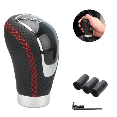 AUTOFun 5 Speed Black Stitching Leather Manual Car Gear Shift Knob Stick Shifter