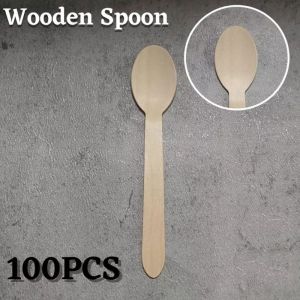 100pcs Wooden Spoon And Fork Ice Cream Scoop Disposable Spoon Fork Set Outdoor Portable Cutleries