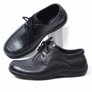 SHUTA New Boys Fashion Lace-up Black Shoes Non-slip Flat Waterproof Rubber School Popular Comfortable Fit Stylish Practical 075523