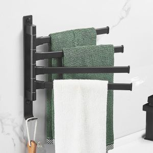 Rotating towel rack without holes bathroom black bathroom folding movable towel bar
