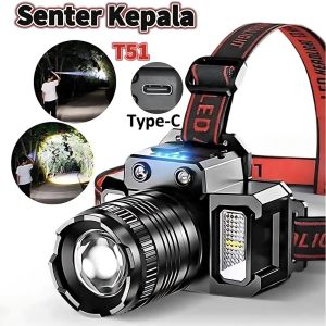 Senter Kepala LED Cas /Headlamp F-T51/Super Terang 5000 Lumen/USB Charging Senter/Dengan Sensor Tangan/Sorot Dengan 6 Mode Cahaya