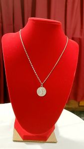 St. Benedict 10 centavo size Silver Metal Medal 17 inches long Non Tarnish Stainless Silver Necklace for Protection Against Evil