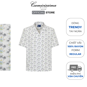 ( Mới ) Áo Sơ Mi Nam Tay Ngắn CAMICISSIMA Họa Tiết Vải Rayon Form Regular Fit Dòng Trendy - TDCRFPT3039