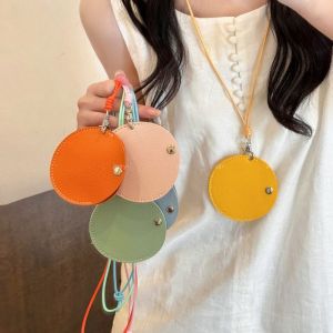 ARTMU Cổ treo Túi đựng tai nghe bằng da PU Chống mất mát Dây chuyền Áo len Hộp đựng tai nghe Di động Đơn giản Vòng cổ bằng da dài Phụ nữ