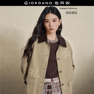 Giordano Women Corduroy paneled swallow embroidery cargo jacket Free Shipping 18376307