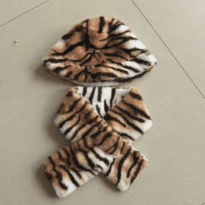 MUQZI Lông chồn giả Mũ lông giả Mềm mại xù xì Ấm áp và dày dặn Khăn quàng cổ buộc chéo Bộ 2 món Có thể giặt được Khăn quàng cổ họa tiết da báo Phụ nữ