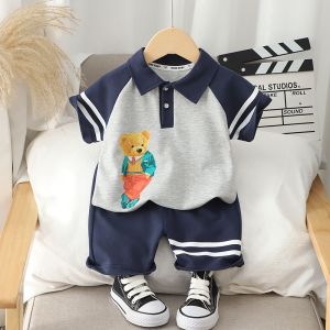 Setelan Anak Laki Laki Kerah Polo Motif Beruang