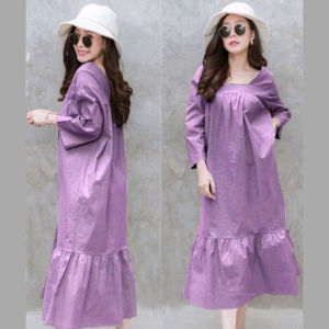 RED 2104 Viliana Maxi Dress/Dress Tunik Kerah Persegi/Dress Polos Lengan Panjang(Dapat Tali Belt)