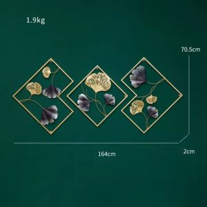 3pcs Modern Light Luxury Style Ginkgo Leaf Wall Decoration The Sofa Background Wall In The Living Room Features Iron Art Hanging Pieces For The Display Of Three Paintings