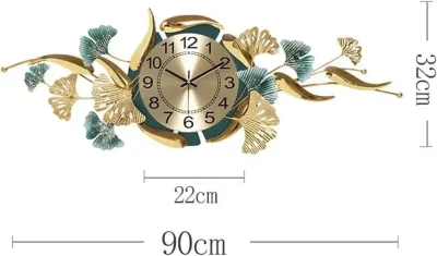 Modern Large Silent 3D Metal Wall Clock Creative Ginkgo Leaf Metal Wall Clocks Luxury Art Dial Living Room Home Porch Decoration