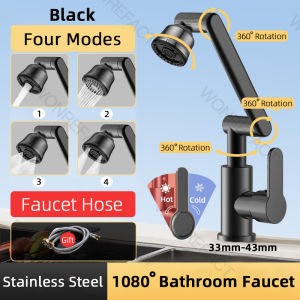 Bathroom Sink Faucet 304 Stainless Steel 1080° Rotating Lifting Faucet 4 Modes Multi-Function Sink Faucet
