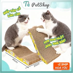Bàn Cào Móng Mèo Dạng Lượn Sóng 2 Mặt Carton Đa Năng Giúp Mèo Mài Móng & tăng vận động (40x20cm)