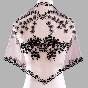 NEXTYOO Embroidered Design Triangle Head Scarf Triangle Shape Vintage Lace Bridal Wedding Headpiece French Country Waist Cover Up Lace Shawl Wrap For Women