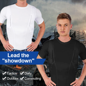 H Mens Tactical igh Stretch Round Neck T-Shirt Slim Fit Cotton Fitness T-Shirt