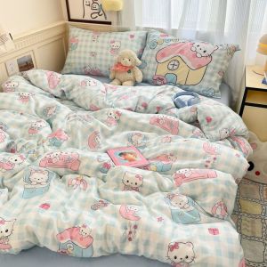 Bow tie duvet cover four-piece bedding set A Washable Cotton Quilt Cover Bed Sheet Double Dormitory Student Three-Piece Set LZD