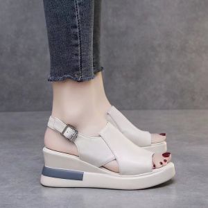 [Free Shipping] WomenS Summer Platform Wedge Sandals With A Thick Sole Open Back And A Single-Strap Design Available In Large Sizes