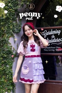 BLT BRAND การันตีเสื้อผ้าแบรนด์แท้ มินิเดรสสีม่วงโบว์แดง PEONY RED