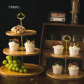 ABS 2/3 Tiers Cupcake Display Stand Natural Bamboo Wood Serving Stand Dessert Tray Layered High Tea Home Deco Party Event Tempat Letak Kek Cawan Gula-gula Bertingkat Kayu. 