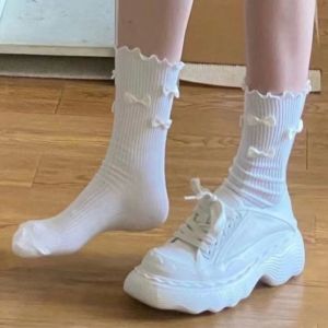 🧦 KAK SHOPZ 🧦 ถุงเท้า ถุงเท้าน่องแนวโลลิต้าหวานสไตล์ญี่ปุ่นสำหรับเด็กผู้หญิง ถุงเท้าน่องแนวตั้งขอบเชื้อราผ้าฝ้ายหลายโบว์