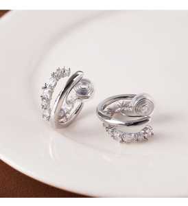 KAIROS Zircon Double Ring Clip-On Earrings Adjustable Coiled Ear Clips