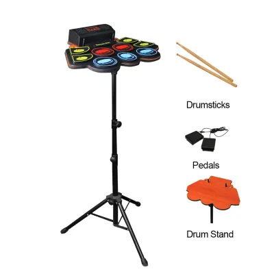 Portable Rechargeable Electronic Digital Drum Pad comes with stand pedal and drum stick
