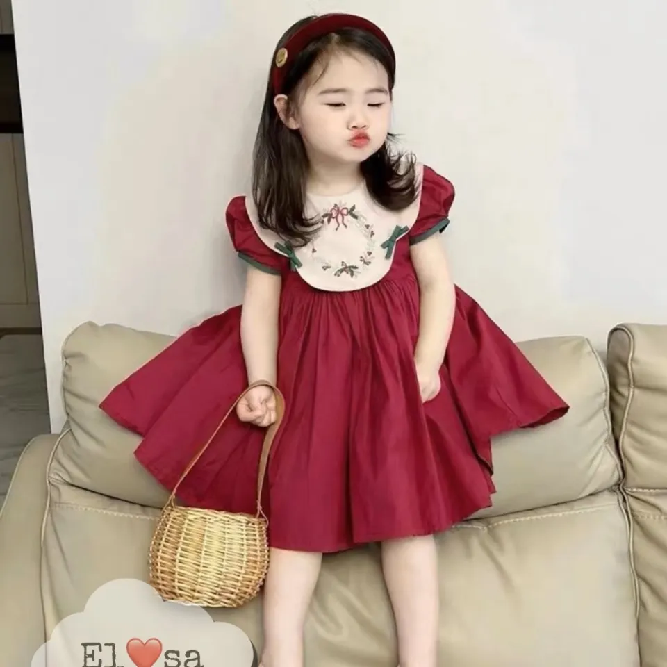 Giảm giá Váy đỏ cổ trắng xếp ly đính ngọc siêu xinh cho bé gái 8-25kg - Mua  Thông Minh