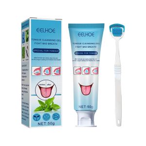 Mouth Care Set: Silicone Tongue Scraper & Activated Charcoal Gel (50g) for Eliminating Bad Breath & Plaque