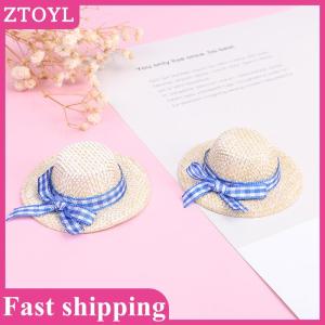 ZTOYL💝 Doll Hat Woven Straw Hat Flocking Straw Hat Bow Straw Hat ID 3CM OD 6CM Plastic Toys Playhouse Toys Childrens Doll House