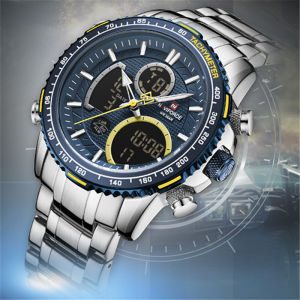 NAVIFORCE 9182 ผู้ชายนาฬิกากีฬาสบายๆ LED นาฬิกาควอทซ์ดิจิตอลสําหรับผู้ชายแฟชั่นเหล็กตาข่ายสายกันน้ําทหารนาฬิกา