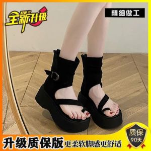 Free Shipping Thick-Soled Retro High-Top Roman Sandals For Women New Summer Design Unique Toe-Post Sandals Height-Increasing