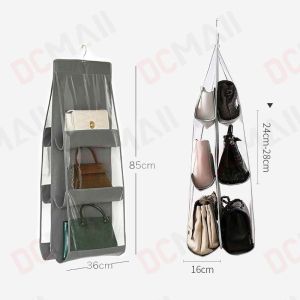 ที่เก็บกระเป๋า 6 ช่อง สีเทา ที่เก็บกระเป๋าแบบแขวน ถุงแขวนกระเป๋า ไม้แขวนกระเป๋า รักษาทรงกระเป๋า กันฝุ่น Handbag Storage Bag สินค้าพร้อมส่ง