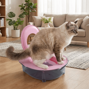 OUTOPEN Splash-Proof Cat Litter Box Detachable Odor-Resistant Cat Toilet Portable Plastic Cat Squatting Toilet Trainer for Cats Dogs