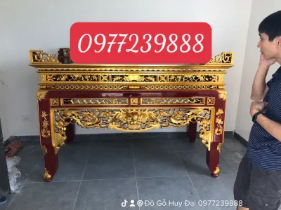 bàn thờ đứng gỗ mít ta sơn son thiếp vàng 197cm chân 12cm