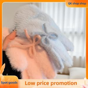 ✨QK shop✨ Plush Cute Butterfly Knot Knitted Gloves For Women In Winter Anti Freeze Cycling Warmth Gloves Five-finger Gloves