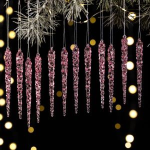 YESPERY 12Pcs Crystal Simulation Icicle Decor Christmas Tree Hanging Pendant Party Christmas Decoration