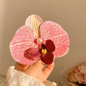 BENNETTGC 1Pcs Phalaenopsis Pearl Hair Clip Orchid Butterfly Hair Clip Duckbill Clip Hair Accessories Silk Flower Hairpin Durable Hair Styling Tools Bow Flower Hair Clips