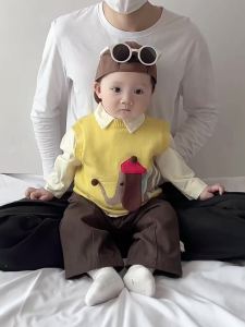 Boys Spring and Autumn Cartoon Sleeveless Vest Baby Korean Style Casual Knit Vest Loose and Versatile Clothing for Boys