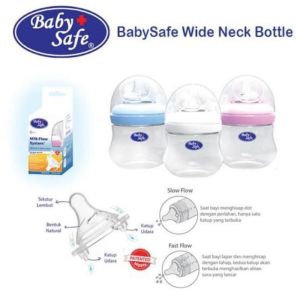 [ BISA COD ] BABY SAFE BOTTLE WIDE NECK 0M+ 125ml WN001 / wide nipel/ nipple / neck / BPA free / botol susu lucu/ karakter/ aman / mudah di pegang/ bahan silicone/ silikon/ bentuk rahang bayi/ BPA free