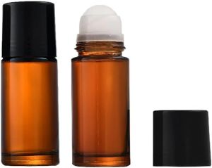 2Pcs Brown 50ml Glass Essential Oil Roller Bottles Refillable Roll on Bottles Empty Deodorant Bottle Containers Rollerball for Fragrance Roller Refillable Containers Accessories