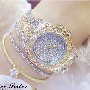 BS Bee Sister 1427 High-end Fashion Womens Watches Casual Stainless Steel Alloy Strap Quartz Waterproof Watches Elegant Full Diamonds Austrian Rhinestone Luxury Gold Silver Ladies Wrist Watches