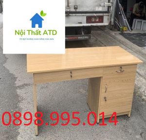 Bàn làm việc văn phòng ván ép giá rẻ ngang 1m 1m2 có ngăn kéo và hộc tủ kèm khóa giá cực rẻ ship HCM BD ĐN