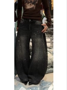 Glittering Rhinestone Denim Pants for Womens New Wide Leg Design Jeans Sensation Floor-Length Pants Loose Jeans2026