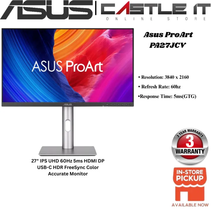 Asus ProArt PA27JCV 27" IPS UHD 60Hz 5ms HDMI DP USB-C HDR FreeSync Color Accurate Monitor