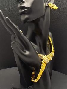 Mây Vỏ Sò 24K Kim Cương Vàng Kim Cương Dubai Vàng Cô Dâu Vòng Cổ Bông Tai Vòng Tay Nhẫn Bộ Trang Sức