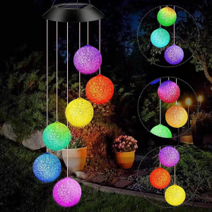 Solar Powered Color Changing Wind Chime LED Ball Pendant Light Home Yard Outdoor Garden Decor Lamp