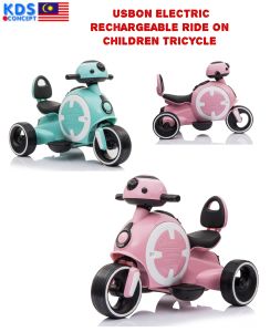 KDS E Concept USBON Electric Rechargeable Ride On Tricycle LED Light Music Motorbike Kid Children Boy Girl Mainan Budak Kanak Kanak Lelaki Perempuan