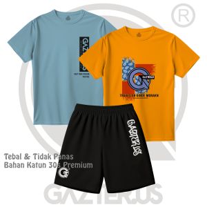 Paket 3 Pcs Setelan Kaos Distro Celana Boxer Anak Laki-Laki Perempuan Bahan Katun 30s Premium 703 Tebal & Tidak Panas